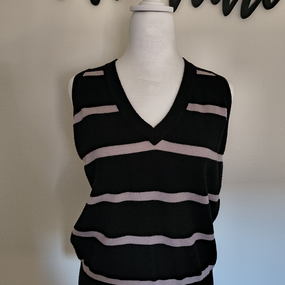 Torrid Black and Pink Striped V-Neck Sweater Vest